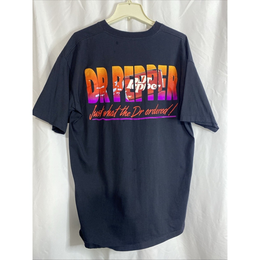 Dr Pepper Graphic T-Shirt Mens XL‎ Navy Blue Good Vintage 90s Sunset Soda Promo
